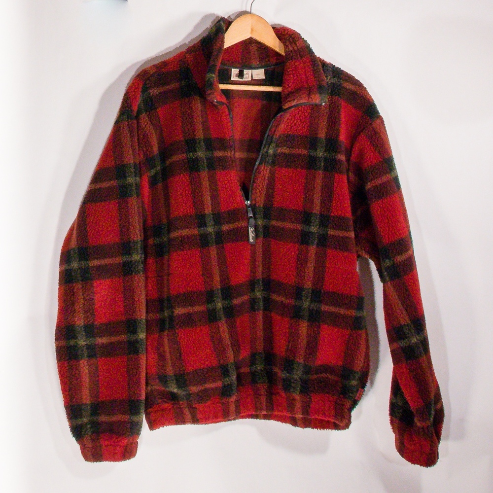 Red buffalo plaid Woolrich Fleece Pullover